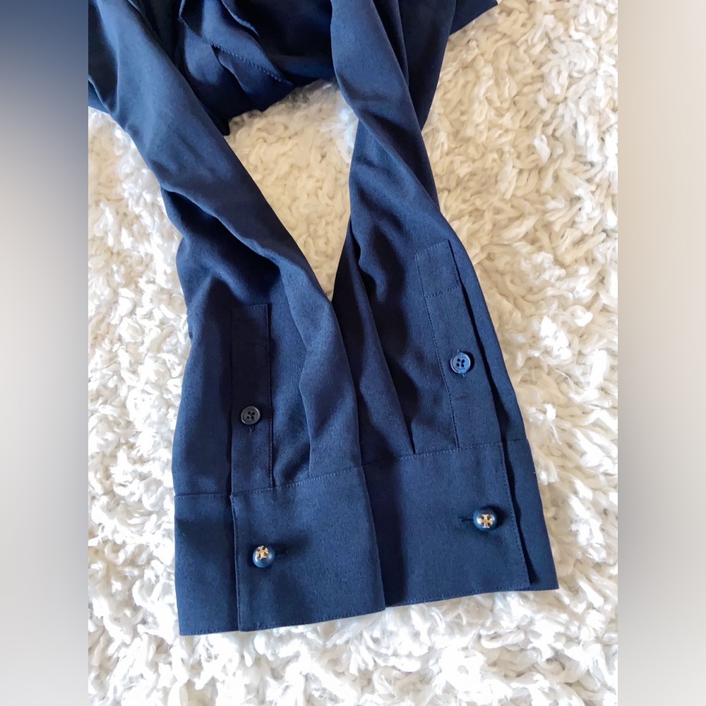 NWT Tory Burch Navy Jane Ruffle Crepe Dress Size 10 - Picture 5 of 6